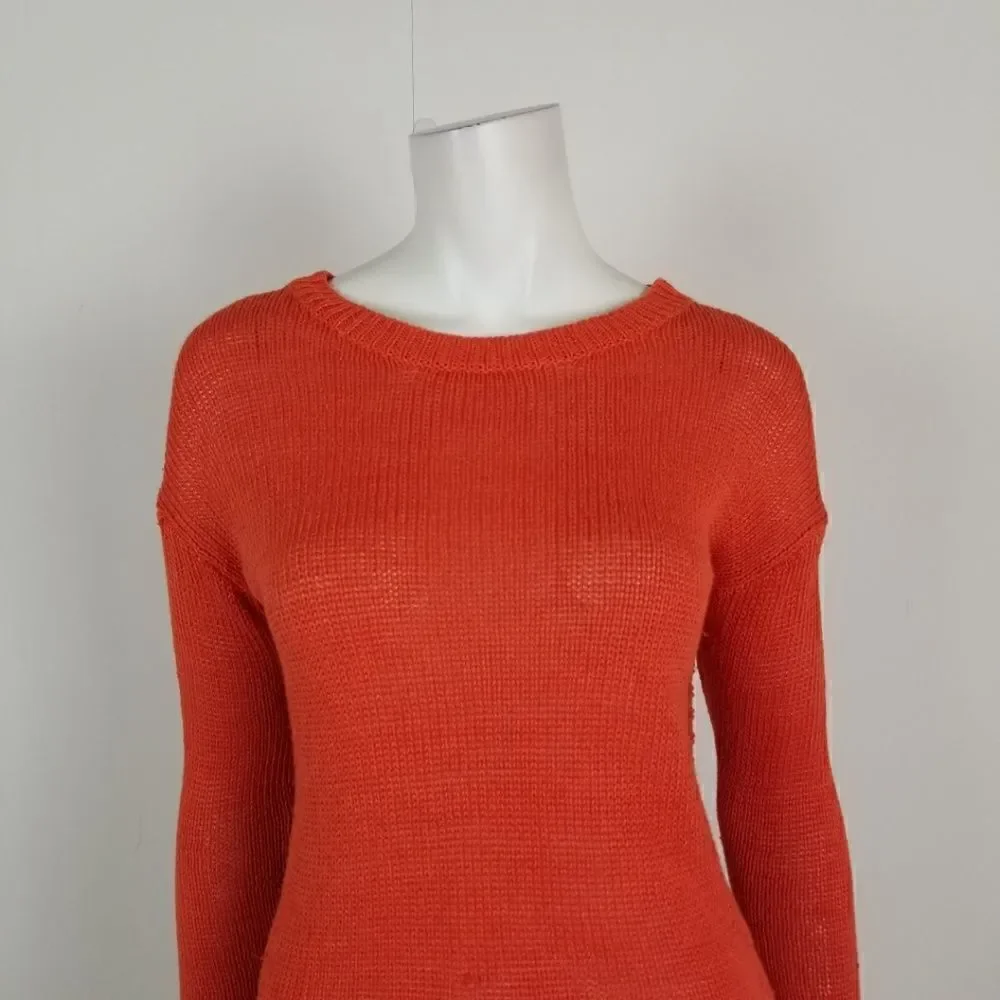 J. Crew Womens Size XXS Orange Linen Textured Beach Sweater Hi Low Hem